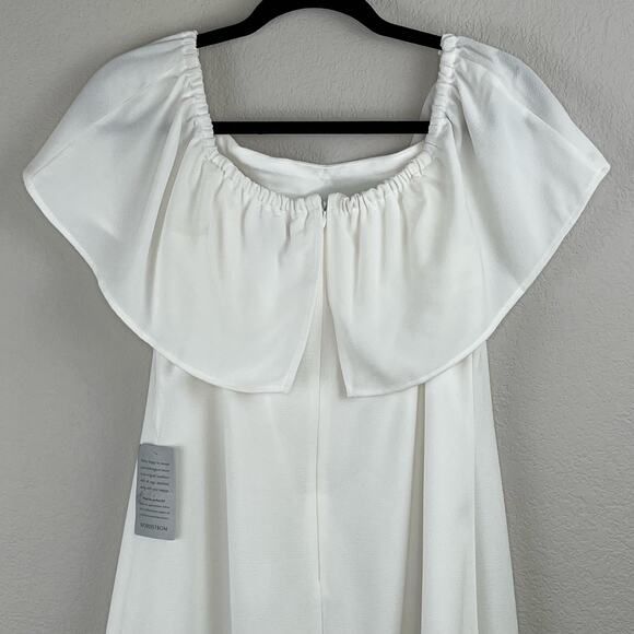 Charles Henry Ivory White Off the Shoulder Ruffle Mini Summer Dress Small NWT - Picture 8 of 12
